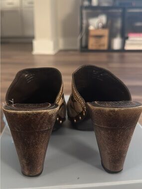 Coach Brown Studded Leather Mule Heels